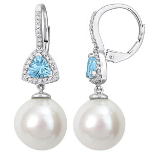 yz Xe O[X fB[X sAXECO ANZT[ Stella Grace 14k White Gold Freshwater Cultured Pearl Sky Blue Topaz & 1/4 Carat T.W. Diamond Drop Leverback Earrings 14k White Gold