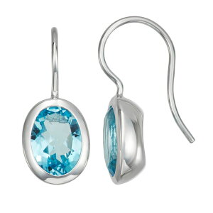 yz Aufbh fB[X sAXECO ANZT[ Sterling Silver Oval Blue Topaz Drop Earrings Silver Tone