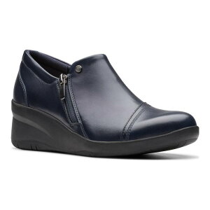 N[NX fB[X V[Y u[cECu[c U[ Clarksuttyn Zip Women's Leather Wedge Shoes Navy lCr[