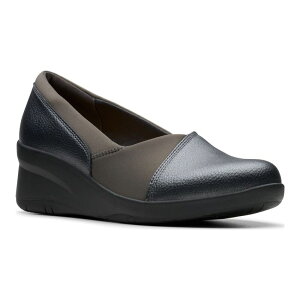 yz N[NX fB[X T_ V[Y Clarks Suttyn Walk Women's Leather Wedges Dark Pewter Metallic