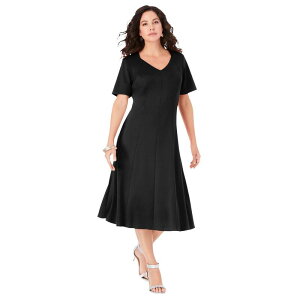 ���A�}���Y ���f�B�[�X �g�b�v�X �����s�[�X �v���X�T�C�Y Roaman's Women's Plusize Ultimate Ponte Seamed Flare Dress Black �u���b�N