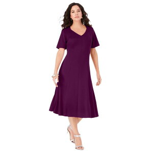 ���A�}���Y ���f�B�[�X �g�b�v�X �����s�[�X �v���X�T�C�Y Roaman's Women's Plusize Ultimate Ponte Seamed Flare Dress Dark Berry