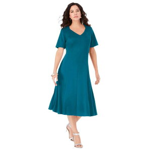 ���A�}���Y ���f�B�[�X �g�b�v�X �����s�[�X �v���X�T�C�Y Roaman's Women's Plusize Ultimate Ponte Seamed Flare Dress Deep Teal �e�B�[��