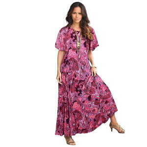 ���A�}���Y ���f�B�[�X �g�b�v�X �����s�[�X �v���X�T�C�Y Roaman's Women's Plusize Flutter-Sleeve Crinkle Dress Raspberry Mixed
