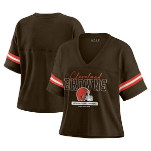 �E�F�A �o�C �G���� �A���h���[�Y ���f�B�[�X �g�b�v�X T�V���c V�l�b�N Women's WEAR by Erin Andrews Brown Cleveland Browns Color Block Boxy Modest Crop V-Neck T-Shirt Brn Brown �u���E��