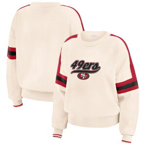 �E�F�A �o�C �G���� �A���h���[�Y ���f�B�[�X �A�E�^�[ �j�b�g�E�Z�[�^�[ Women's WEAR by Erin Andrews Cream San Francisco 49erstripe Pullover Sweater 49r Beige �x�[�W��