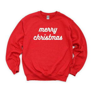 Simply Sage Market ���f�B�[�X �g�b�v�X T�V���c �v�����g �X�E�F�b�g Simply Sage Market Merry Christmas Bold Cursive Words Raised Print Sweatshirt Red ���b�h