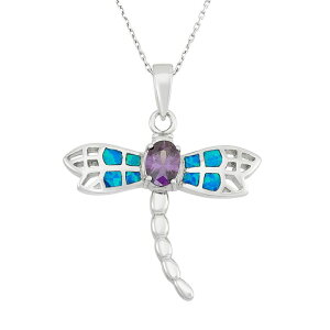 Aufbh fB[X ANZT[ lbNXE`[J[Ey_ggbv [X Unbranded Cubic Zirconia & Lab-Created Blue Opal Sterling Silver Dragonfly Pendant Necklace Multi/None }`J[