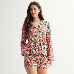 �h���C�p�[�W�F�[���X ���f�B�[�X �A���_�[�E�F�A �i�C�g�E�F�A �V���[�g�p���c Women's Draper James 2-Piece Cozy Long Sleeve Pajama Top and Pajama Shortset Peony Apple Blossom