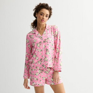 �h���C�p�[�W�F�[���X ���f�B�[�X �A���_�[�E�F�A �i�C�g�E�F�A �V���[�g�p���c Women's Draper James 2-Piece Cozy Long Sleeve Pajama Top and Pajama Shortset Prism Pink Magnolia �s���N