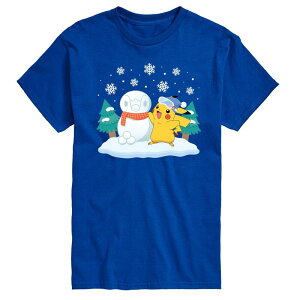 �y���������z ���C�Z���X �L�����N�^�[ �����Y T�V���c �g�b�v�X Men's Pokemon Pikachu & Piplup Snowman Graphic Tee Blue
