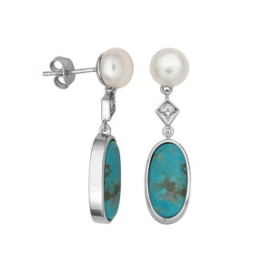�A���u�����f�b�h ���f�B�[�X �A�N�Z�T���[ �s�A�X�E�C�������O Unbranded Sterling Silver Genuine Turquoise White Mother-of-Pearl and White Topaz Danglearringsterling �z���C�g