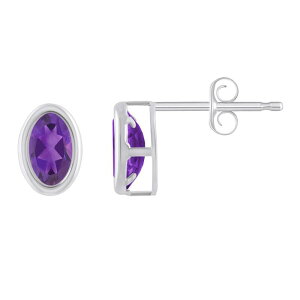 yz Celebration Gems fB[X sAXECO ANZT[ Celebration Gems Sterling Silver Oval Gemstone Stud Earrings Amethyst
