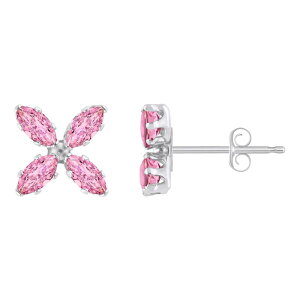 yz Celebration Gems fB[X sAXECO ANZT[ Celebration Gems 10k White Gold Marquise Cubic Zirconia Flower Stud Earrings Pink