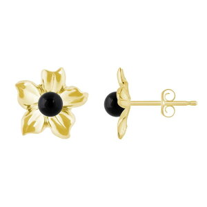 yz Celebration Gems fB[X sAXECO ANZT[ Celebration Gems 10k Gold Sphere Gemstone Hibiscus Flower Stud Earrings Onyx