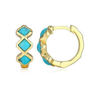 �A���u�����f�b�h ���f�B�[�X �A�N�Z�T���[ �s�A�X�E�C�������O Unbranded 18k Gold Over Silver Stabilized Turquoise 3-Stone Hoop Earrings Gold Tone �S�[���h