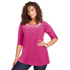 ���A�}���Y ���f�B�[�X �g�b�v�X T�V���c �v���X�T�C�Y Roaman's Women's Plusize Three-Quarter Sleevembellished Tunic Berry Multi Sequin �}���`�J���[