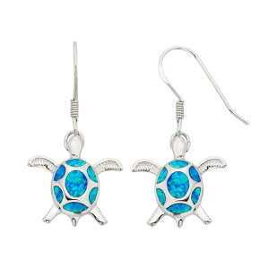 yz Aufbh fB[X sAXECO ANZT[ Lab-Created Opal Sterling Silver Turtle Drop Earrings Blue
