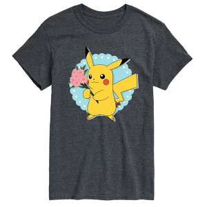 �A�j���L�����N�^�[ �����Y �g�b�v�X T�V���c �g�[�� �O���t�B�b�N Licensed Character Big & Tall Pokmon Pikachu With Flowers Graphic Tee Heather Charcoal �`���R�[��