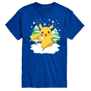 �y���������z ���C�Z���X �L�����N�^�[ �����Y T�V���c �g�b�v�X Men's Pokemon Pikachu Snowball Fight Graphic Tee Blue