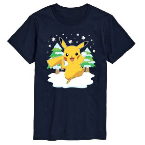 �y���������z ���C�Z���X �L�����N�^�[ �����Y T�V���c �g�b�v�X Men's Pokemon Pikachu Snowball Fight Graphic Tee Navy