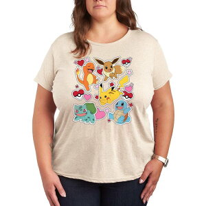 �y���������z ���C�Z���X �L�����N�^�[ ���f�B�[�X T�V���c �g�b�v�X Plus Size Pokemon Group Valentine's Sticker Graphic Tee Beige