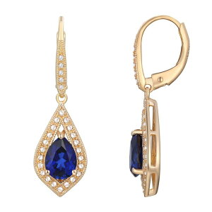 yz Aufbh fB[X sAXECO ANZT[ 14k Gold Over Sterling Silver Gemstone With Lab-Created White Sapphire Accents Leverback Drop Earrings Created Blue Sapphire