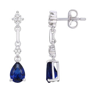 yz Aufbh fB[X sAXECO ANZT[ Rhodium Over Sterling Silver Gemstone With Lab-Created White Sapphire Accents Drop Post Dangle Earrings Created Blue Sapphire