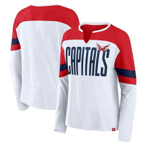 �t�@�i�e�B�N�X ���f�B�[�X �g�b�v�X T�V���c �L���b�v Women's Fanatics White/Red Washington Capitals Frozen Long Sleeve Notch Neck T-Shirt Cap White �z���C�g