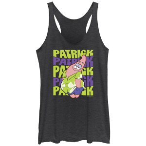 yz jRfI fB[X TVc gbvX Juniors' Nickelodeon Patrick Star Show Patrick Chillin' Racerback Tank Top Black Heather