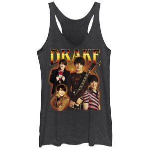 �j�R���f�I�� ���f�B�[�X �g�b�v�X T�V���c Juniors' Nickelodeon Drake And Josh Drake Collage Racerback Tank Top Black Heather �u���b�N