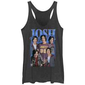 �j�R���f�I�� ���f�B�[�X �g�b�v�X T�V���c Juniors' Nickelodeon Drake And Josh Collage Of Josh Racerback Tank Top Black Heather �u���b�N