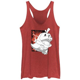 【送料無料】 ライセンス キャラクター レディース Tシャツ トップス Juniors' Pokemon Fuecoco Manga Style Racerback Tank Top Red Heather