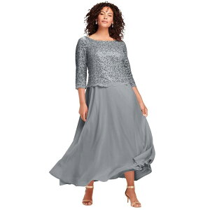 ���A�}���Y ���f�B�[�X �g�b�v�X �����s�[�X �v���X�T�C�Y ���[�X Roaman's Women's Plusize Lace Popover Dress Gunmetal �K�����^��