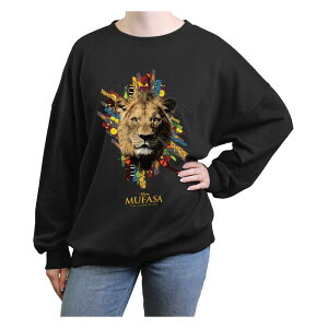�f�B�Y�j�[ ���f�B�[�X �g�b�v�X T�V���c �O���t�B�b�N Disney's Mufasa The Lion King Colorful Head Portrait Juniors' Oversized Graphic Pullover Black �u���b�N