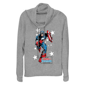 �}�[�x�� ���f�B�[�X �g�b�v�X T�V���c �v���X�T�C�Y �L���b�v �O���t�B�b�N Plusize Marvel Captain America Be My Star Spangled Valentine Cowlneck Graphic Lightweight Long Sleeve Gray Heather �O���[
