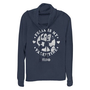 �A�j���L�����N�^�[ ���f�B�[�X �g�b�v�X T�V���c �v���X�T�C�Y �O���t�B�b�N Licensed Character Plusize Felix The Cat Felix Is My Valentine Cowlneck Graphic Lightweight Long Sleeve Navy �l�C�r�[