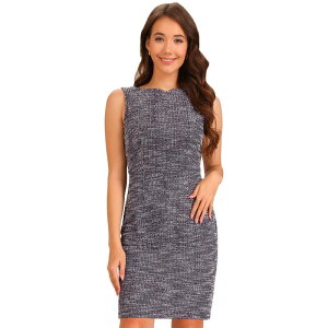 �A���O�� �P�[ ���f�B�[�X �g�b�v�X �����s�[�X �c�C�[�h �m�[�X���[�u ALLEGRA K Tweedress for Women's Business Boat Neck Sleeveless Plaid Sheath Dresses Black �u���b�N