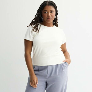 �G�X�I�[ ���f�B�[�X �g�b�v�X T�V���c �v���X�T�C�Y �j�b�g Juniors' Plusize SO Short Sleeve Knitee Coconut White �z���C�g