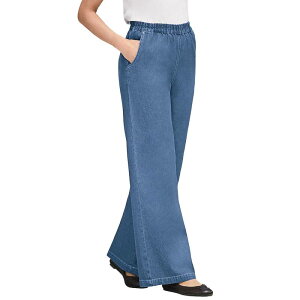 �E�[�}�� �E�B�Y�C�� ���f�B�[�X �{�g���X �f�j���p���c �v���X�T�C�Y Woman Within Women's Plusize Perfect Elastic Waist Wide-Leg Denim Jean Light Stonewash �f�j��