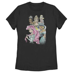 �f�B�Y�j�[ ���f�B�[�X �g�b�v�X T�V���c �O���t�B�b�N Disney Princess Tiana Belle Cinderellariel & Jasmine Watercolor Portraits Juniors' Graphic Tee Black �u���b�N