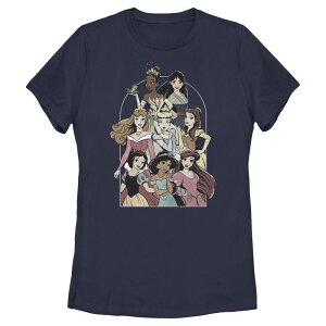 �f�B�Y�j�[ ���f�B�[�X �g�b�v�X T�V���c �O���t�B�b�N Disney Princess Tiana Mulan Aurora Cinderella Belle Snowhite Jasmine & Ariel Close Group Juniors' Graphic Tee Navy �l�C�r�[