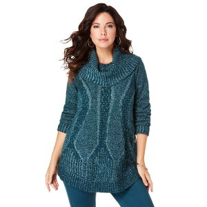 ���A�}���Y ���f�B�[�X �A�E�^�[ �j�b�g�E�Z�[�^�[ �v���X�T�C�Y Roaman's Women's Plusize Cowl Neck Cable Pullover Sweater Midnighteal Aquatic �e�B�[��