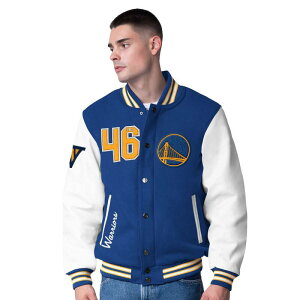 �J�[�� �o���N�X �����Y �A�E�^�[ �W���P�b�g�E�u���]�� �E�[�� ���U�[ Men's G-III Sports by Carl Banks Royal Golden State Warriors Moneyball Wool & Leather Full-Snap Varsity Jacket War Blue �u���[