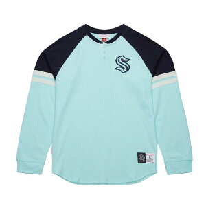 �~�b�`�F��&�l�X �����Y �g�b�v�X T�V���c Men's Mitchell & Ness Light Blue Seattle Kraken Thermal Henley Long Sleeve T-Shirt Krk Light �u���[