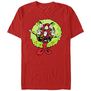 �A�j���L�����N�^�[ �����Y �g�b�v�X T�V���c �O���t�B�b�N Licensed Character Men's Dr. Seuss The Cat In The Hat Christmas Joy Wreath Graphic Tee Red ���b�h