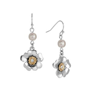 yz 1928 fB[X sAXECO ANZT[ 1928 Two-Tone Simulated Pearl Crystal Flower Wire Earrings Gray