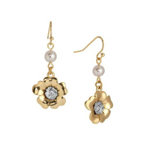 1928 ���f�B�[�X �A�N�Z�T���[ �s�A�X�E�C�������O 1928 Two-Tone Simulated Pearl Crystal Flower Wirearrings Yellow �C�G���[