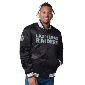 yz X^[^[ Y WPbgEu] AE^[ Men's Starter Black/Silver Las Vegas Raiders Closer Reversible Satin Full-Snap Jacket Lvr Black