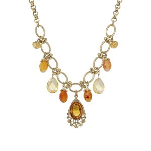 yz 1928 fB[X lbNXE`[J[Ey_ggbv ANZT[ 1928 Gold Tone Topaz Crystal Faux Amber Beads Necklace Beige